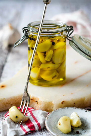 Garlic marinated in olive oil
